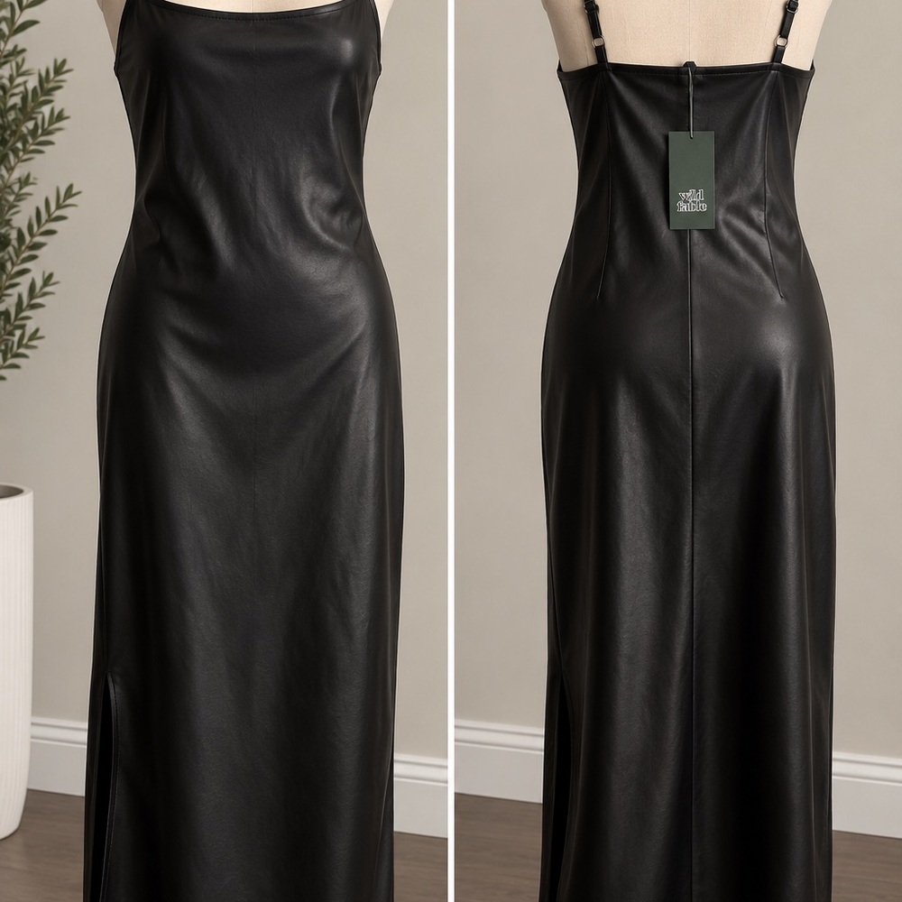 Wild Fable Black Faux Leather Maxi Slip Dress